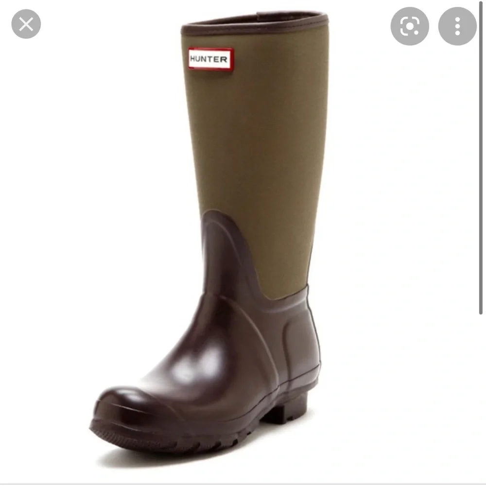 Hunter Olive and Brown Tall Waterproof Rain Boots